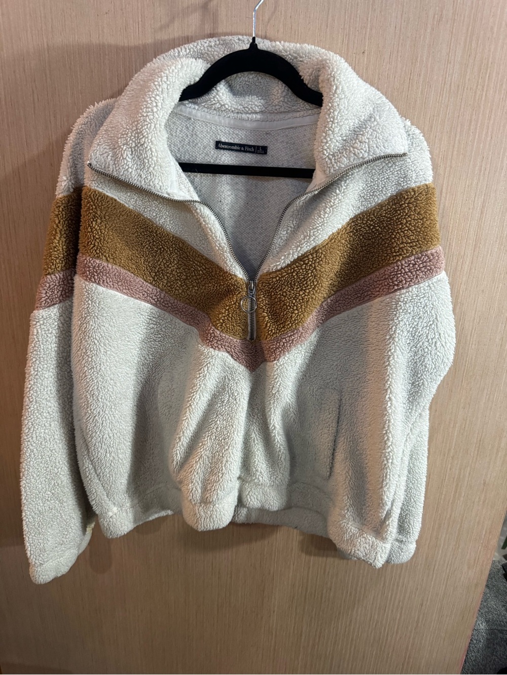 Abercrombie and Fitch Cream Cozy Half-Zip Sherpa Jacket Size Large